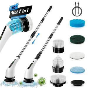 BIMZUC Electric Spin Scrubber, Cordless Cleaning Brush, 7 Replaceable Heads