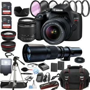 Canon EOS Rebel T7 DSLR Camera w/18-55mm + 500mm Preset Lens + 128GB Memory