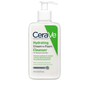 CeraVe Hydrating Cream-to-Foam Facial Cleanser with Hyaluronic Acid for Normal to Dry Skin