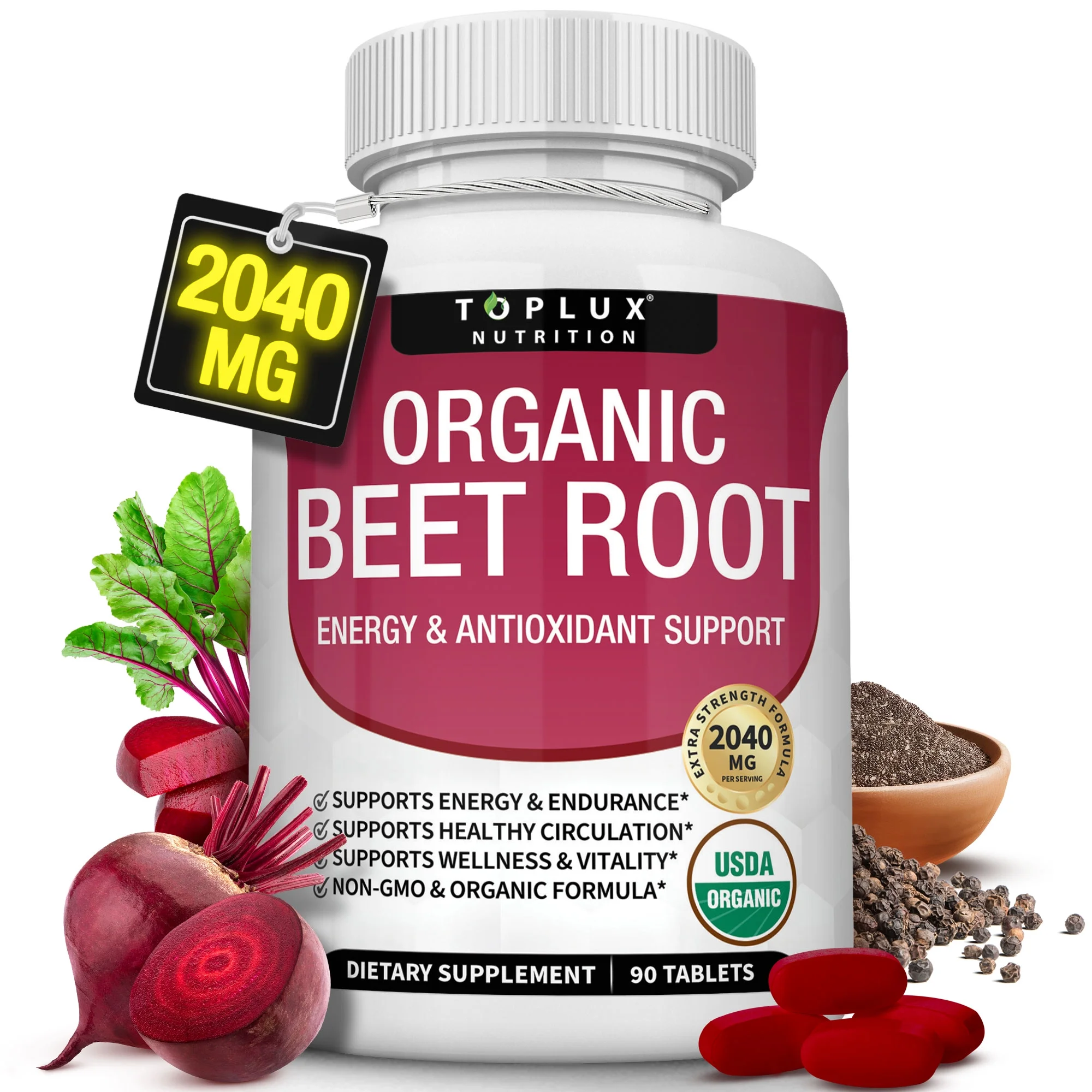 Toplux Organic Beet Root Capsules 2040mg Beet Root Supplement